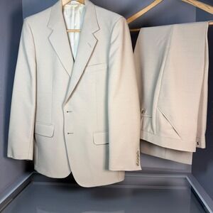 Vintage Cromwell Ltd 3 Piece Suit Mens 41S Beige Ivory Vest Pants 36x31 Korea